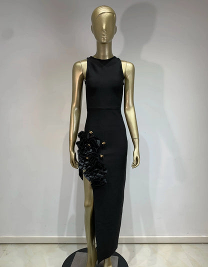 Vestido longo apliques com fenda - April