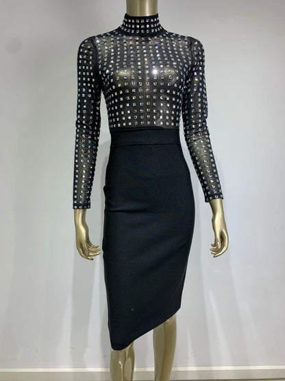 Vestido de gola alta com strass - Suzi