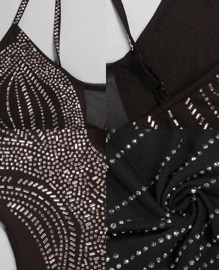 Vestido com fenda grande e strass - Silvia