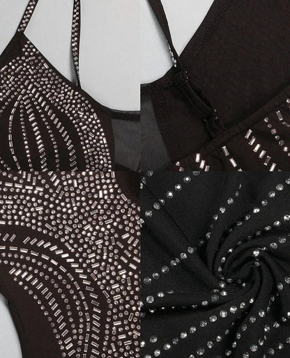 Vestido com fenda grande e strass - Silvia