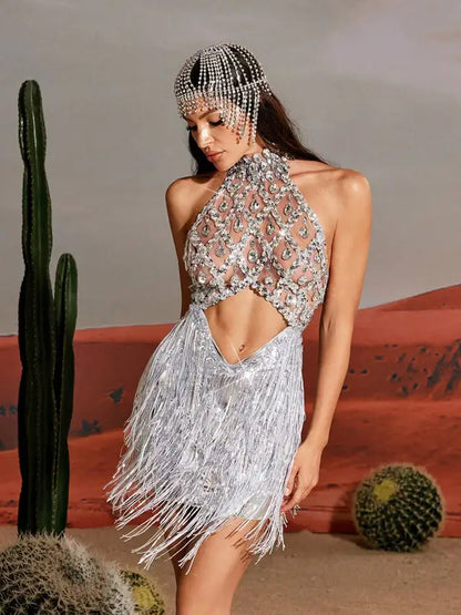 Vestido luxo franja e apliques  - Ilóre