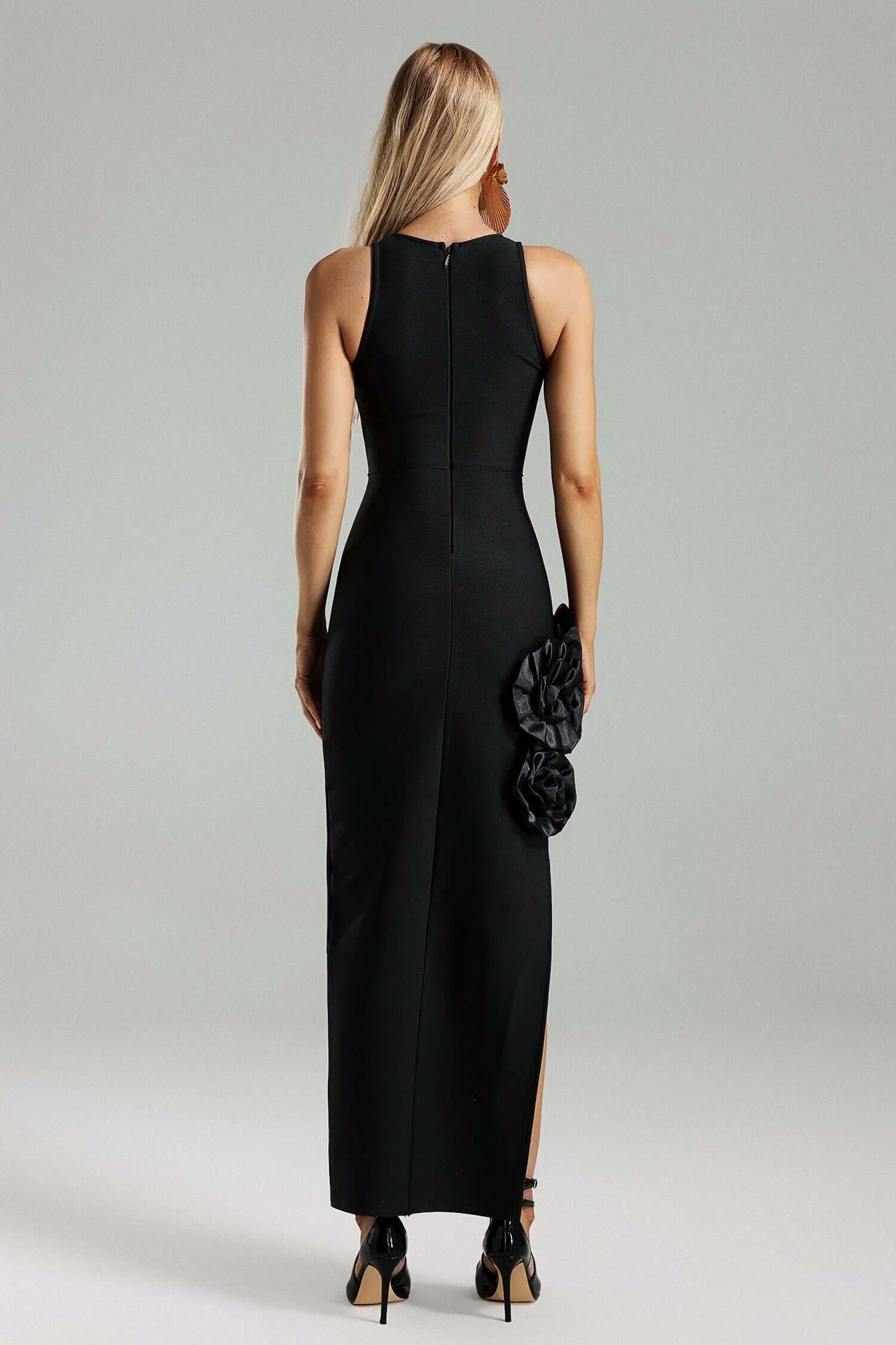 Vestido longo apliques com fenda - April