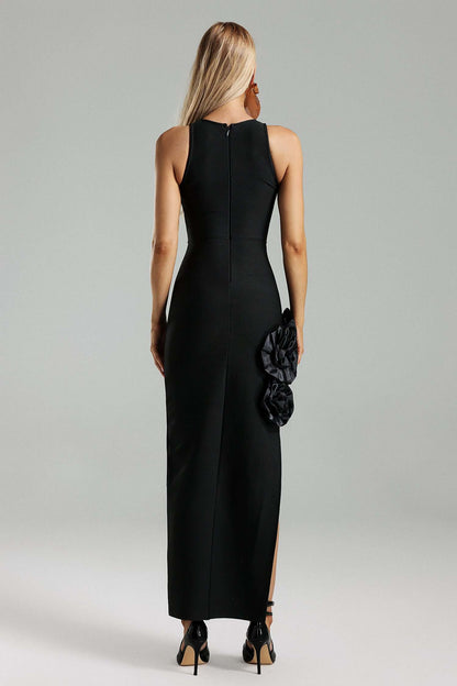 Vestido longo apliques com fenda - April