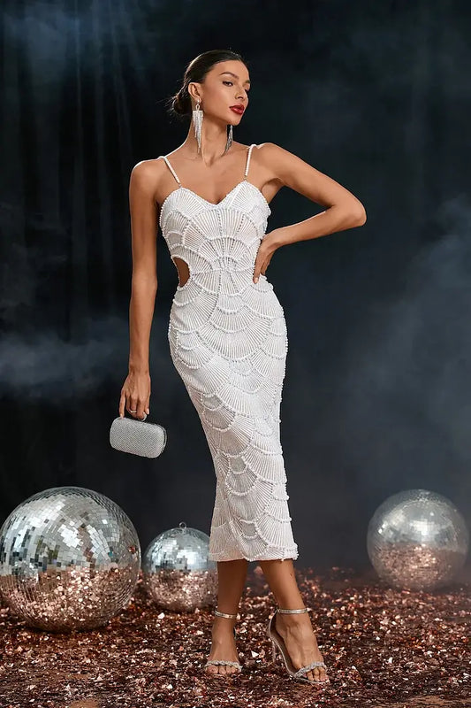 Vestido luxo pérolas brancas - Thalia