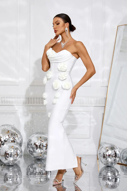 Vestido apliques 3D sem alça - Atila