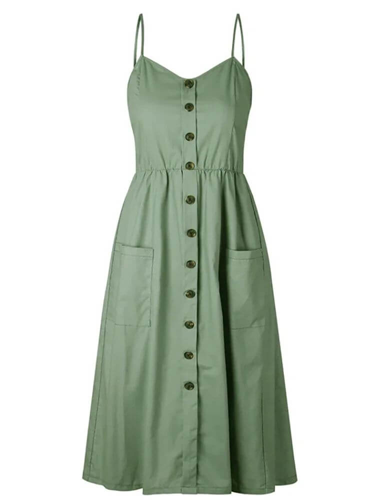Vestido midi detalhe de botão - Luna