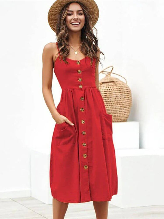 Vestido midi detalhe de botão - Luna