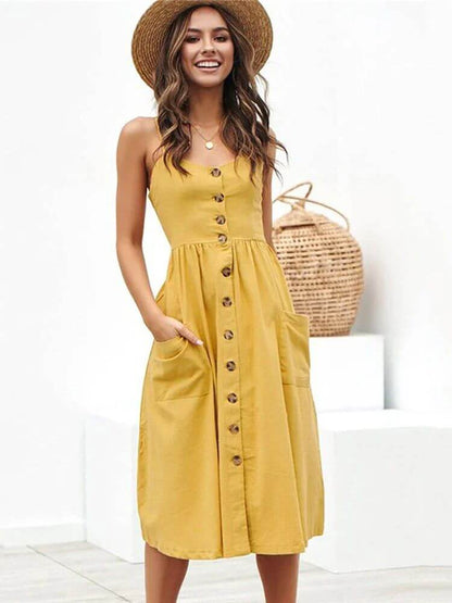Vestido midi detalhe de botão - Luna