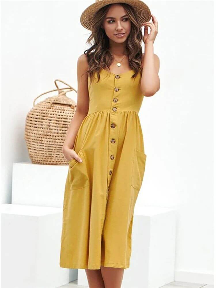 Vestido midi detalhe de botão - Luna