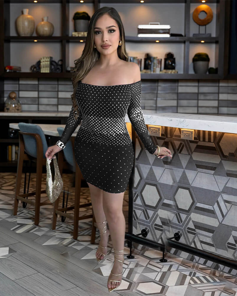 Vestido ombro a ombro apliques - Brenda