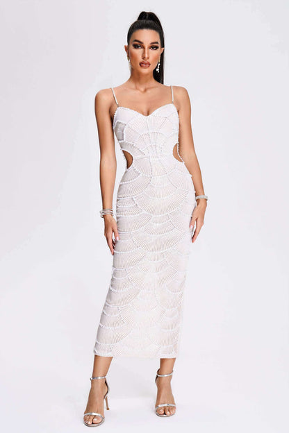 Vestido luxo pérolas brancas - Thalia