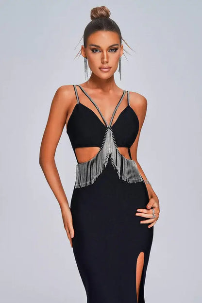Vestido recortes e franja - Sarah