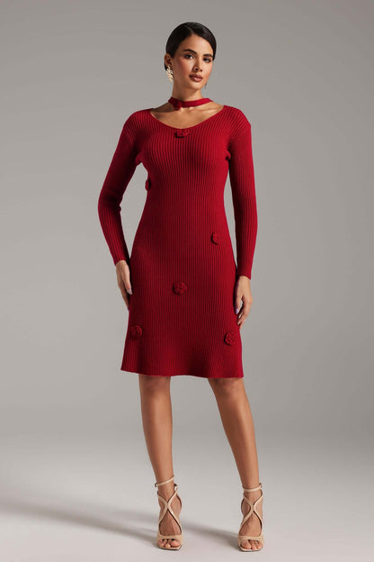 Vestido de malha com flores 3D - Kalie