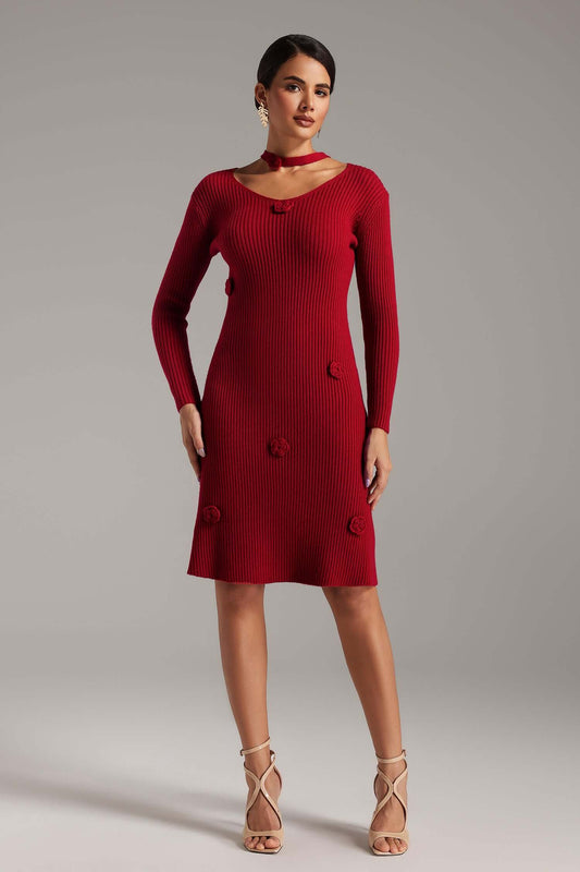 Vestido de malha com flores 3D - Kalie