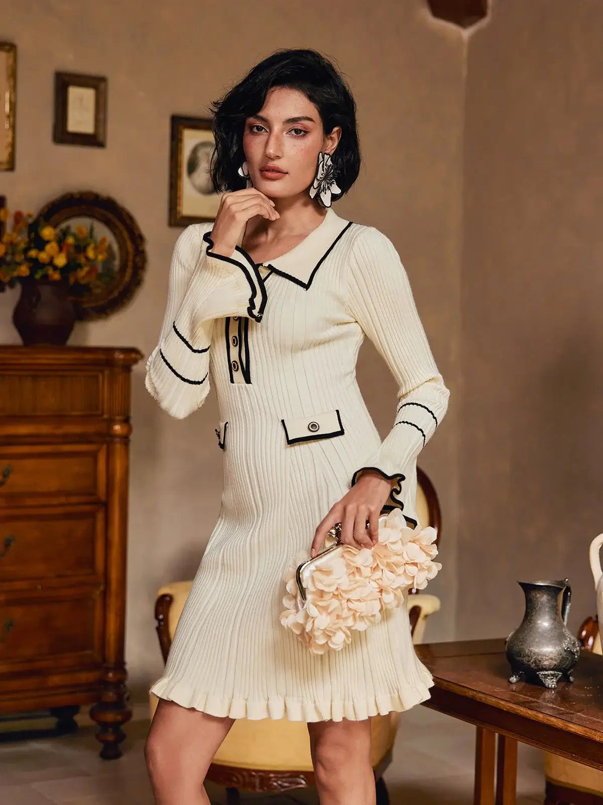 Vestido canelado com babados - Lena
